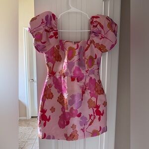 Lulu's Pink Floral Dress with Puff Sleeves - size S